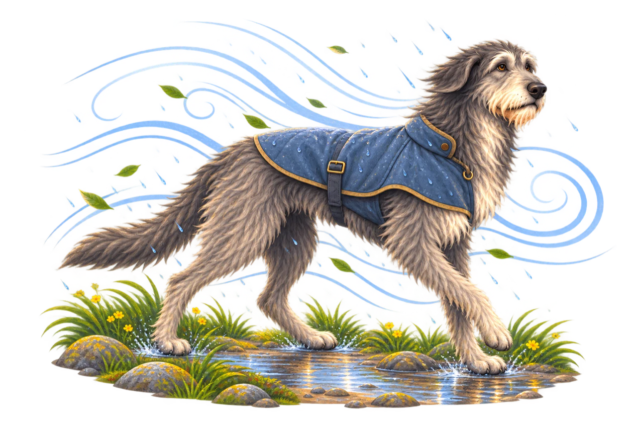 Beaufort walking into the wind in a practical coat